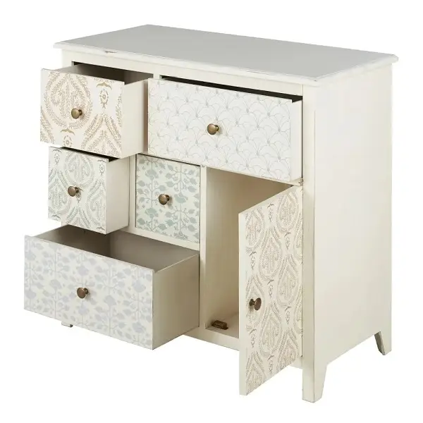 Cabinet de rangement ARLETTE 1 porte 5 tiroirs blanc motifs sérigraphiés multicolores - Cabinet Maisons du Monde