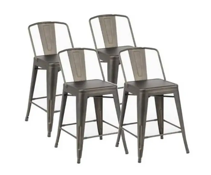 Lot de 4 chaises de bar BILOU en acier gris antique