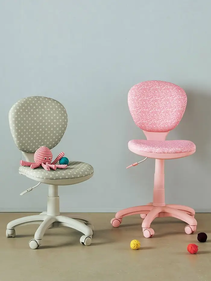 Chaise de bureau à roulettes rose/fleurs
