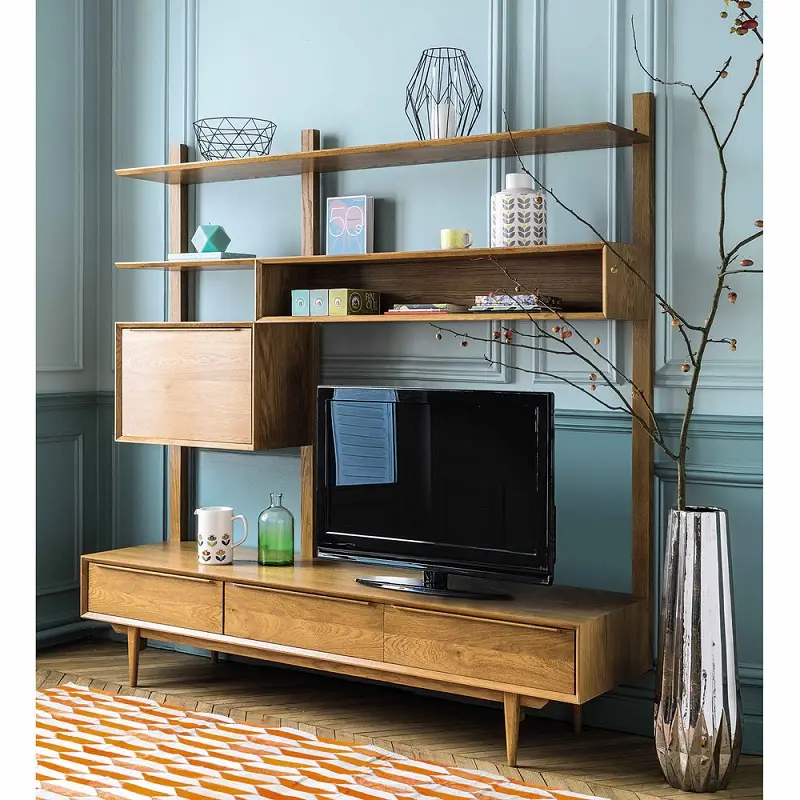 Étagère meuble TV vintage Portobello en chêne massif