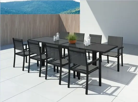 HARA XL Table de jardin extensible aluminium + 10 fauteuils - ManoMano