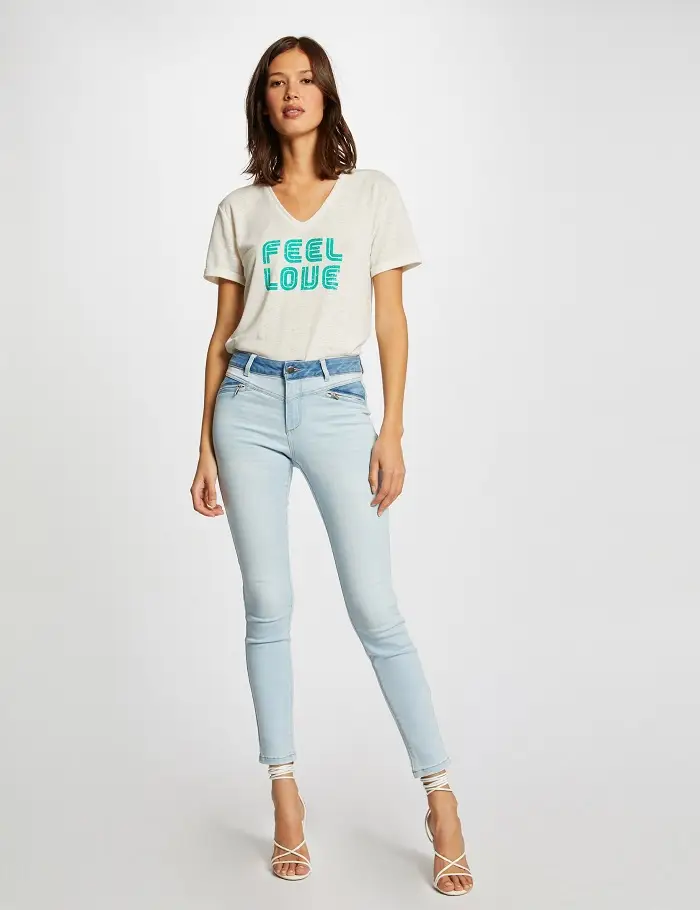 Jeans slim taille standard 7/8ème MORGAN jean bleached