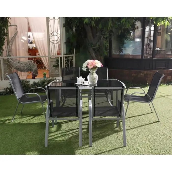 Le Grenadin Salon de jardin table et 6 chaises en aluminium