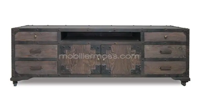 Meuble TV Chicago au design industriel en bois et métal - Mobilier Moss