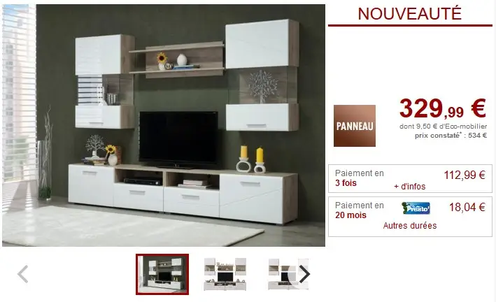 Mur TV BETINA avec rangements Coloris Blanc & Chêne - Vente Unique