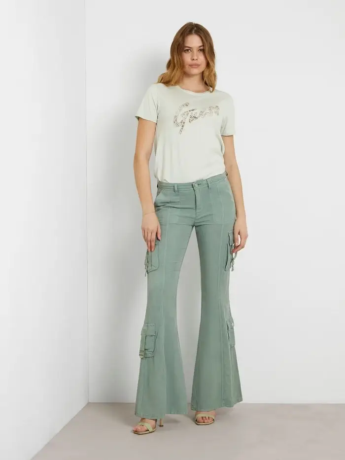Pantalon cargo GUESS taille moyenne Vert - Pantalon Femme Guess