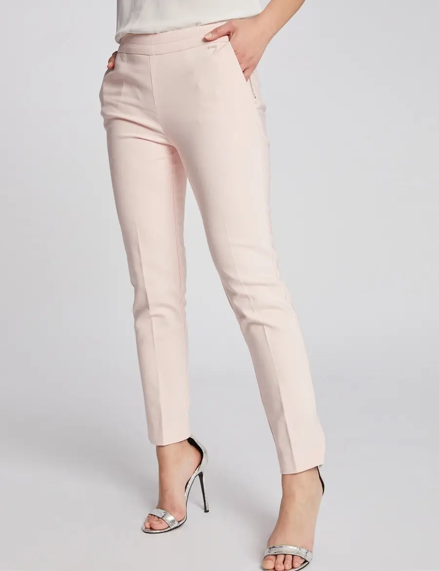 Pantalon uni ajusté avec zip latéral Rose pale Morgan