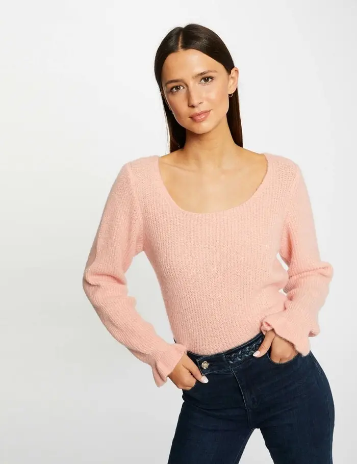 Pull manches longues MILVA col rond corail
