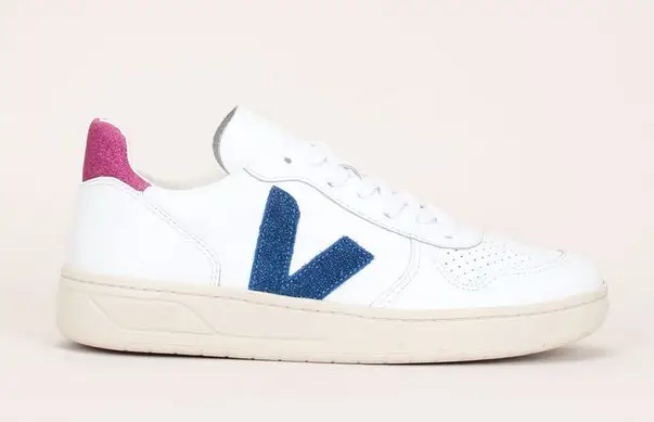 Veja Sneakers en cuir blanc détails pailletés bleu/rose - Monshowroom