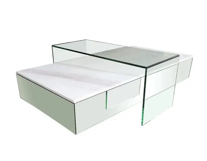 Table basse Lucio en marbre blanc et verre
