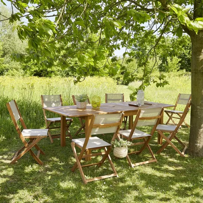 Table de jardin extensible HANOÏ 8 à 10 places en bois d'acacia - Table de jardin Bois Dessus Bois Dessous