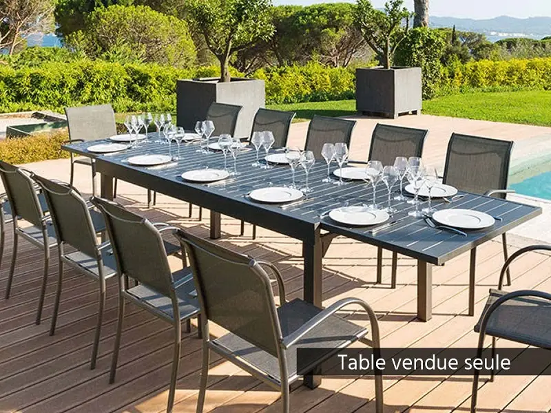 Table extensible rectangulaire PIAZZA Hespéride alu 10/12 places - Table de Jardin JardiDeco